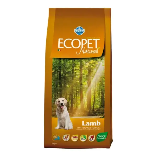 Hrană uscată câini ECOPET NATURAL, Adult, Medium, Miel, 12kg