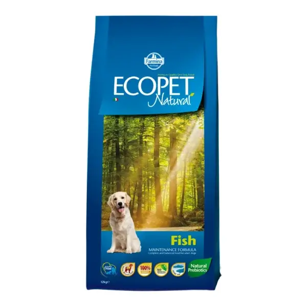 Hrană uscată câini ECOPET NATURAL Adult, Medium, Pește, 12kg