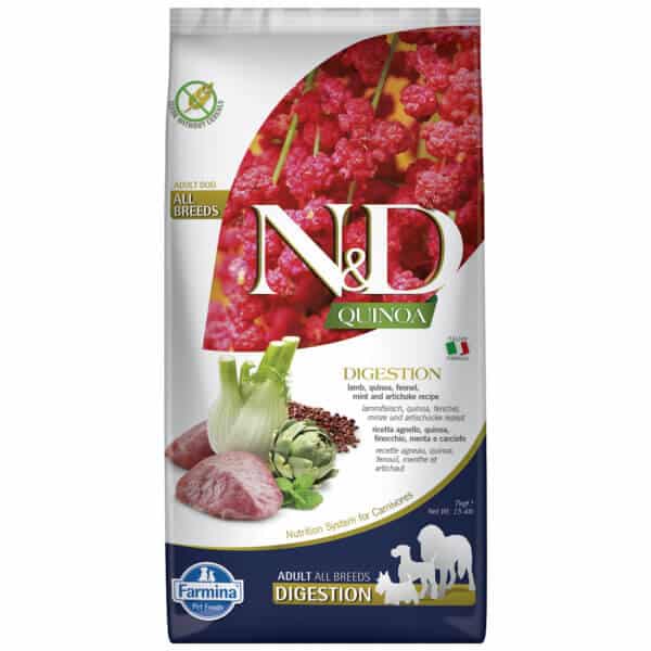Hrană uscată câini ND Quinoa Digestion, Adult, Talie Medie Mare, Miel și Fenicul, 7kg
