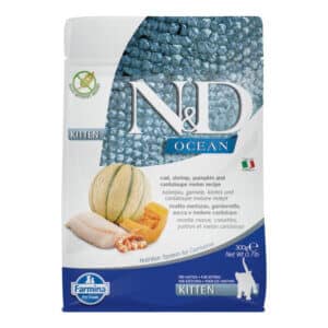 Hrană uscată pisici ND Ocean, Junior, Cod, Crevete, Dovleac și Pepene Galben, 300g