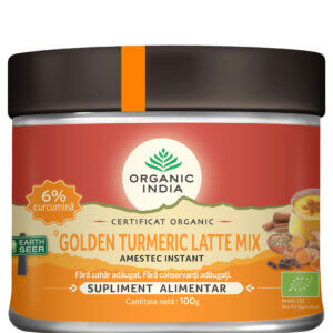 Golden Turmeric Latte Mix, Amestec Instant cu 6% Curcumină Organică, 100g, Organic India