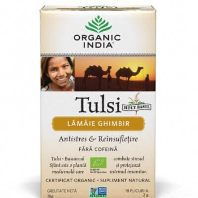 Ceai Bio Tulsi cu Lămâie și Ghimbir, 18 plicuri, Organic India