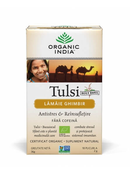 Ceai Bio Tulsi cu Lămâie și Ghimbir, 18 plicuri, Organic India