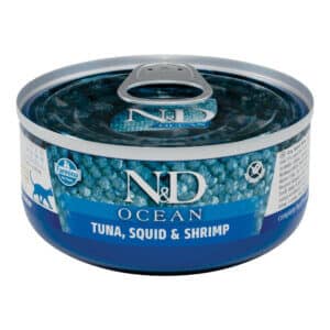Hrană umedă pisică ND Ocean, Adult, Ton, Calamar Creveți, 70g
