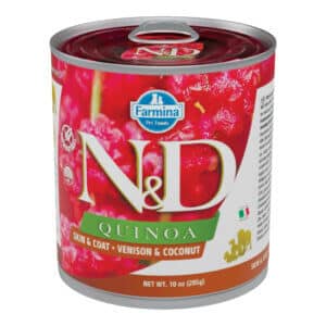 Hrană umedă câini ND Quinoa Piele și Blană, Adult, Vânat și Cocos, 285g