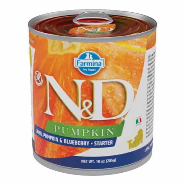 Hrană umedă câini ND Pumpkin, Junior, Miel și Afine, 285g