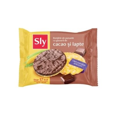 Rondele din porumb cu glazură de cacao și lapte (fără zahăr), 26 g, Sly Nutritia
