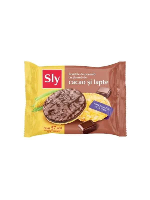 Rondele din porumb cu glazură de cacao și lapte (fără zahăr), 26 g, Sly Nutritia