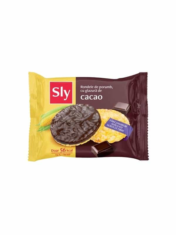 Rondele din porumb cu glazură de cacao (fără zahăr), 26 g, Sly Nutritia