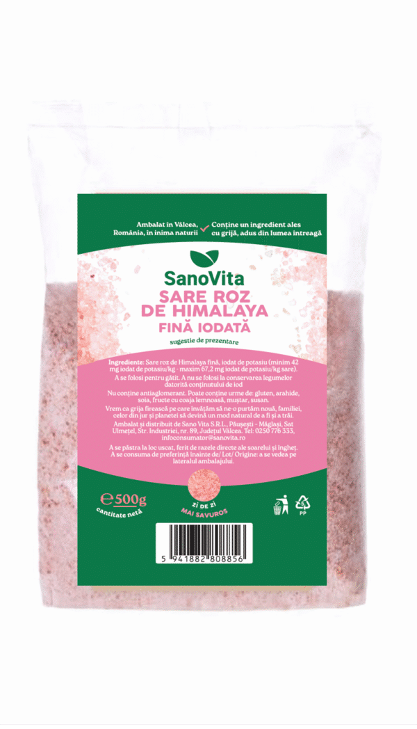 Sare roz de Himalaya fină iodată 500 g, Sanovita