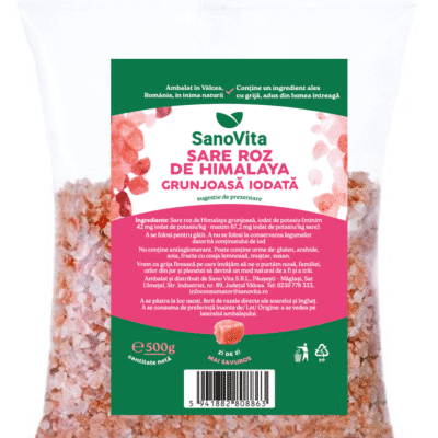 Sare roz de Himalaya grunjoasă iodată, 500 g, Sanovita
