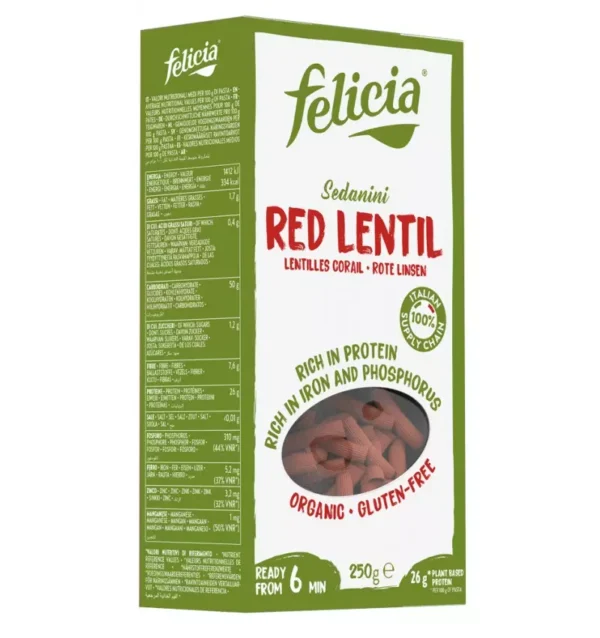 Sedanini bio din linte roșie, 250g, Felicia
