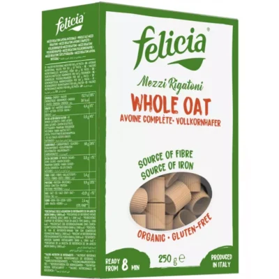 Mezzi Rigatoni bio din făină integrală de ovăz, 250g, Felicia
