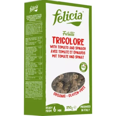 Fusilli bio tricolore din făină de orez, 250g, Felicia
