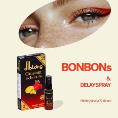 Pachet Diblong Ginseng BonBons for Men, 1 cutie x 2 bomboane + Delay Spray pentru întârzierea ejaculării, 30 ml
