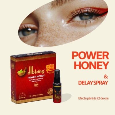 Pachet Diblong Power Honey, 12 plicuri x 15 g + Delay Spray pentru întârzierea ejaculării, 30 ml