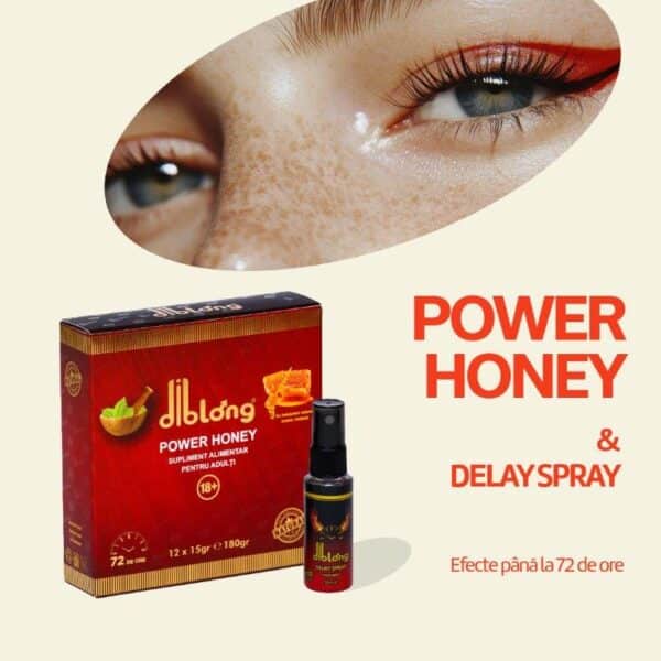 Pachet Diblong Power Honey, 12 plicuri x 15 g + Delay Spray pentru întârzierea ejaculării, 30 ml