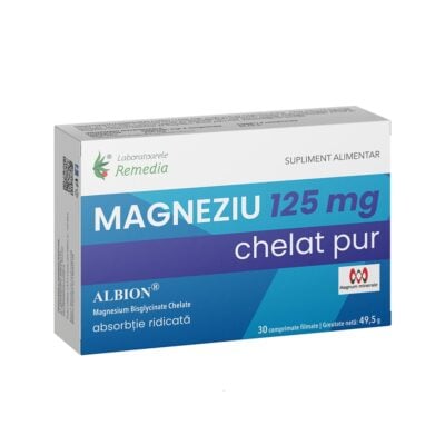 Magneziu Chelat Pur, 125 mg, 30 comprimate filmate, Remedia