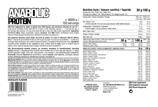Anabolic Protein Ciocolata 4000g, Pro Nutrition