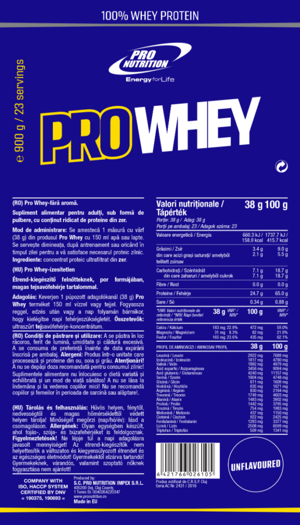 Pro Whey Natur 900g, Pro Nutrition