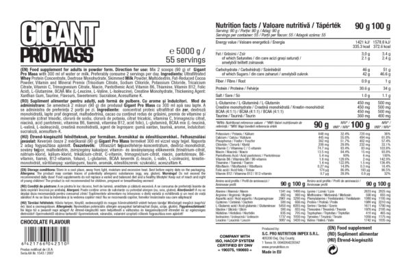 Gigant Pro Mass Ciocolata 5000g, Pro Nutrition