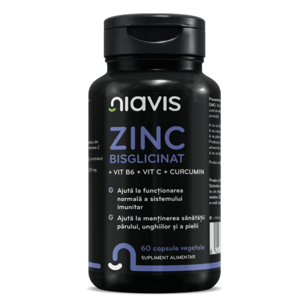 Zinc Bisglicinat + Vitamina B6 + Vitamina C + Curcumină, 60 capsule, Niavis