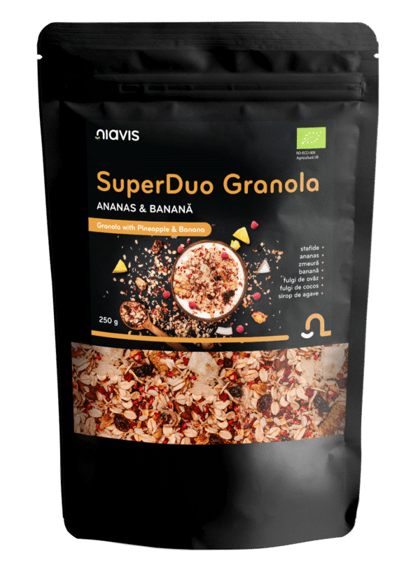 SuperDuo Granola, Ananas și Banane Ecologică, 250 g, Niavis