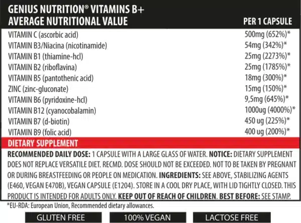 VITAMINS B+, 60 caps, Genius Nutrition