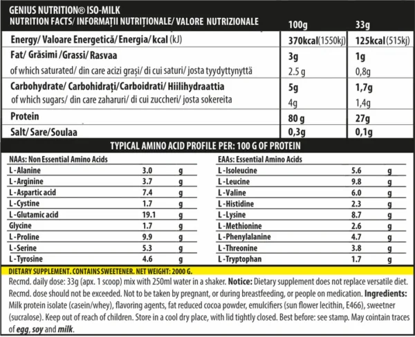 Pudră proteică ISO-MILK, 2000g, Genius Nutrition