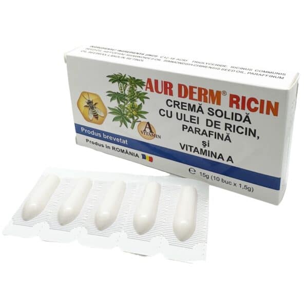 Crema solidă - supozitoare cu ulei de ricin, 10 x 1,5gr, AurDerm