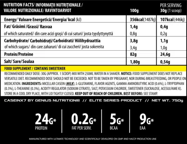 Pudră proteică CASEIN-X7, 750g, Genius Nutrition