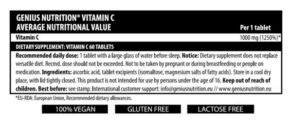 VITAMIN C, 60 tabs, Genius Nutrition