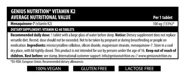 VITAMIN K2, 60 tabs, Genius Nutrition