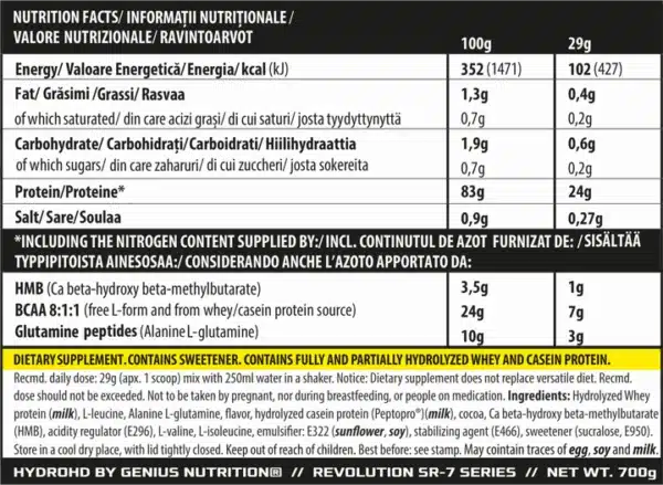 Pudră proteică HYDRO-HD, 700g, Genius Nutrition