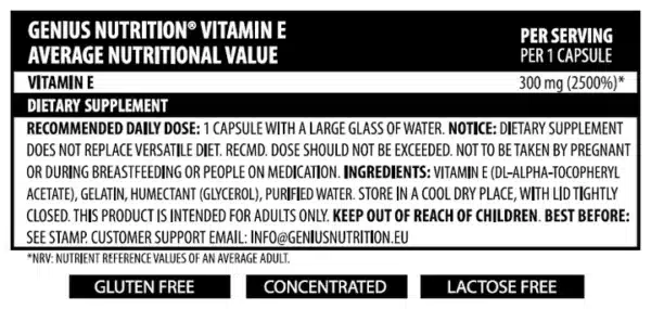 VITAMIN E, 60 liquid caps, Genius Nutrition