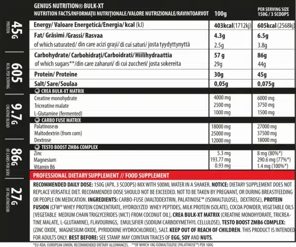Gainer BULK-XT, 4000g, Genius Nutrition