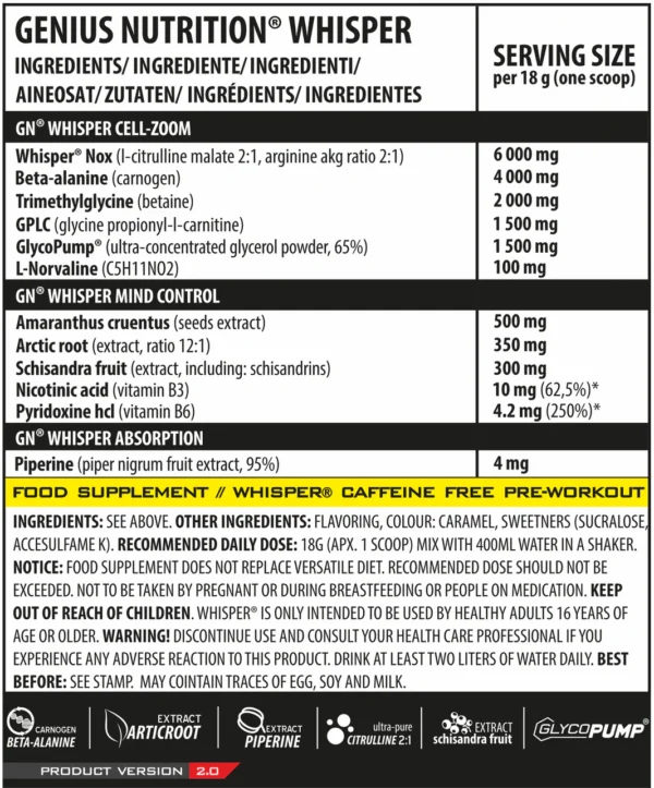 Pre-Workout WHISPER®, Genius Nutrition