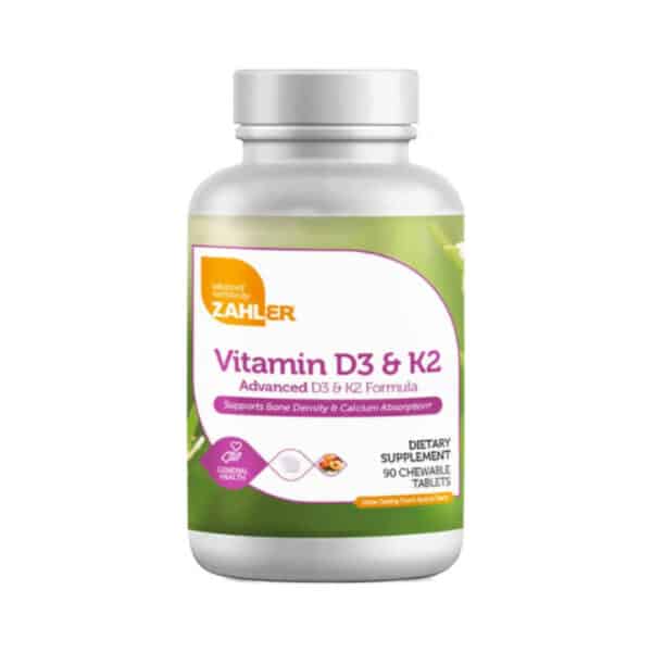 ZAHLER® Chewable Vitamin D3 and K2, Vitamina D3+K2 Masticabila, Formula Avansata pentru Absorbtie Superioara, 90 tb
