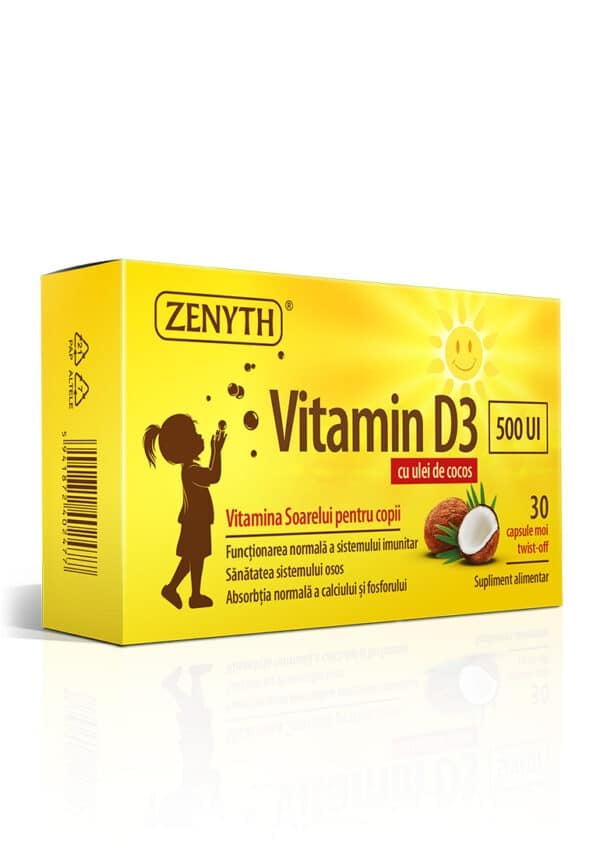 5941872402477 Vitamina D3 500 UI pentru copii, 30 capsule, Zenyth