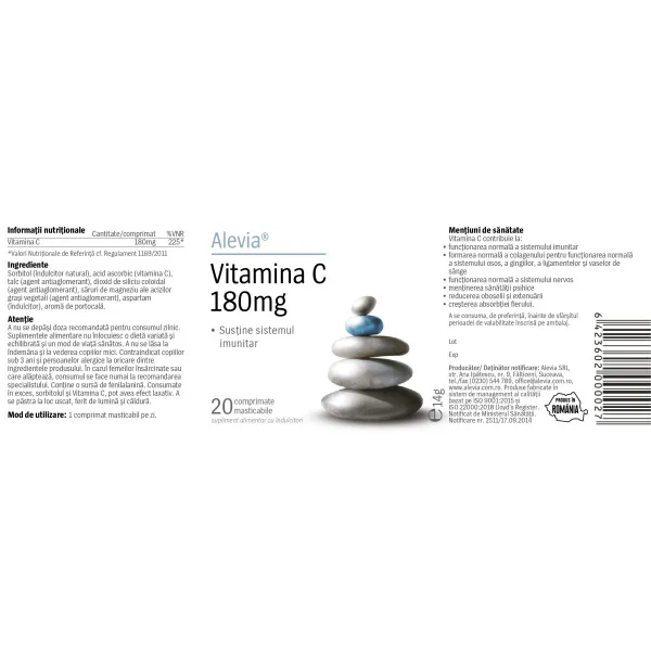 6423602000027-1 Vitamina C 180mg, 20 comprimate masticabile, Alevia