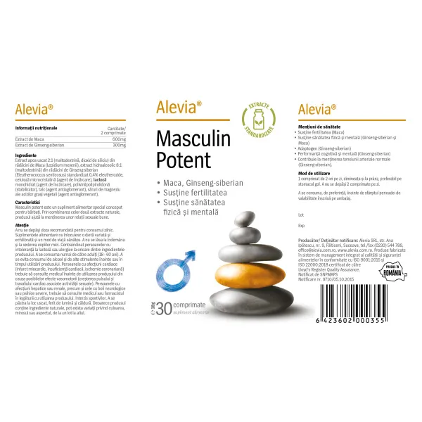 Masculin Potent, 30 comprimate, Alevia