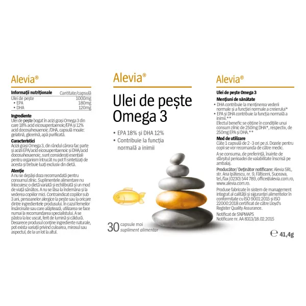 Ulei de pește Omega 3 1000mg, 30 capsule, Alevia