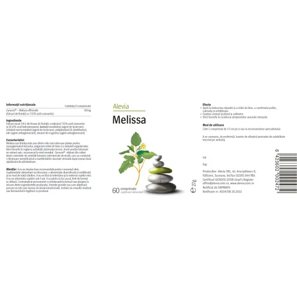 6423602002472-1 Melissa, 60 comprimate, Alevia