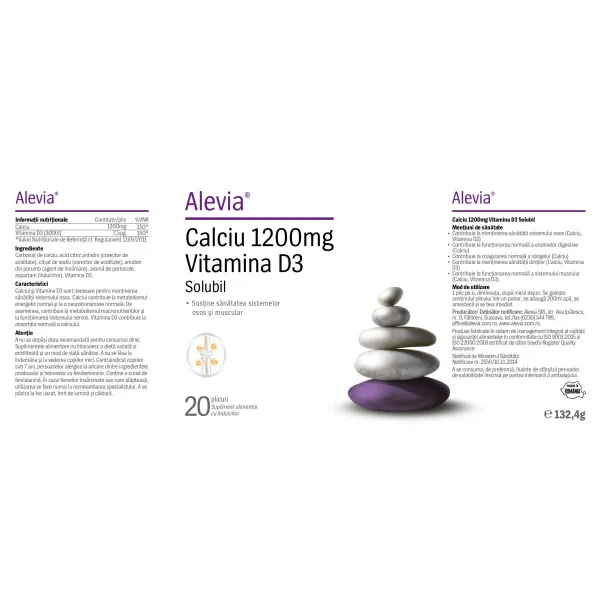 Calciu 1200mg Vitamina D3, 20 plicuri, Alevia