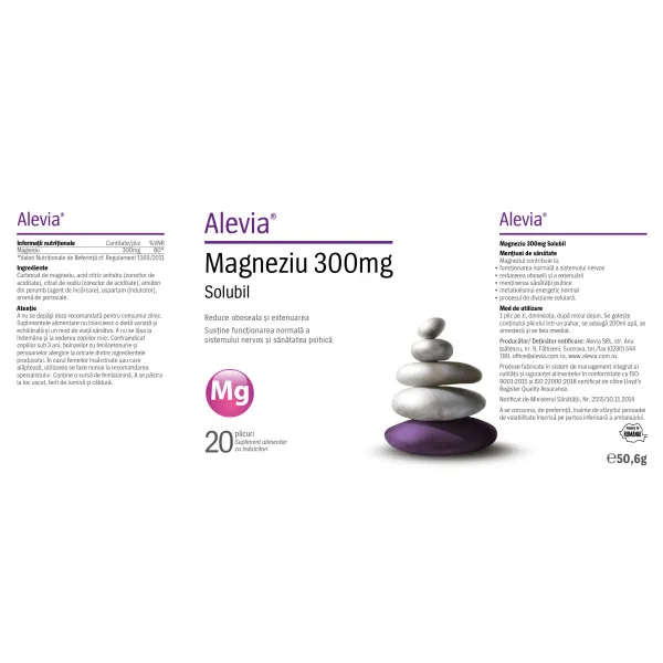 Magneziu 300mg Solubil, 20 plicuri, Alevia