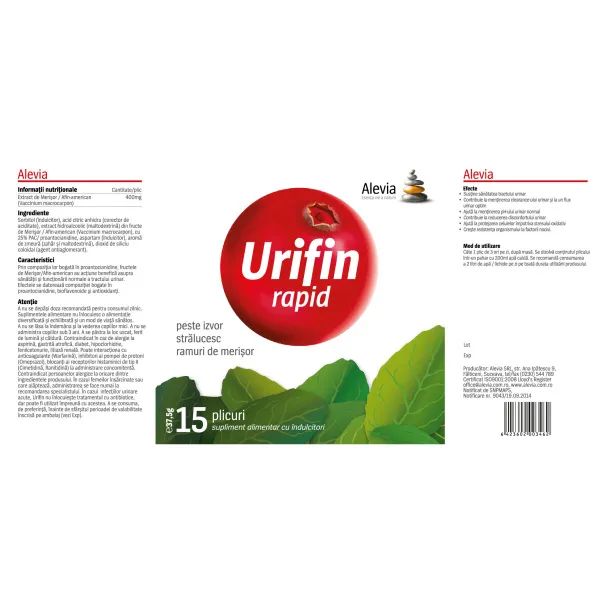 Urifin Rapid 15 plicuri solubile, Alevia