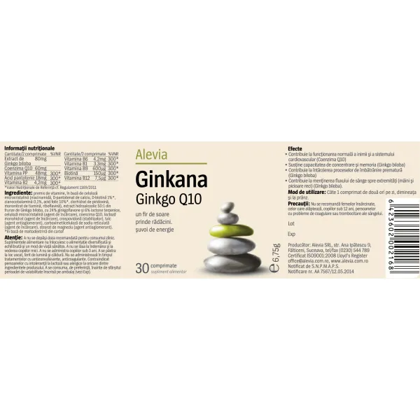 Ginkana Ginkgo Q10 Pachet, 30 + 30 comprimate, Alevia