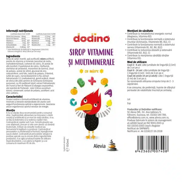 Dodino Sirop Vitamine și Multiminerale, 150 ml, Alevia
