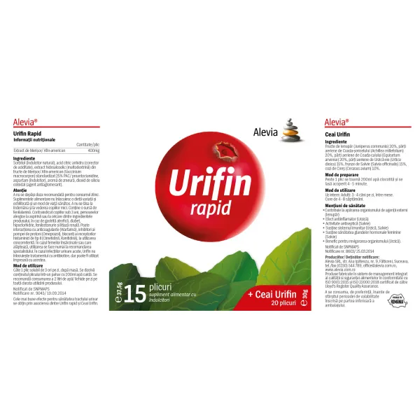 Urifin Rapid plus Ceai Urifin x 2 cutii, Alevia