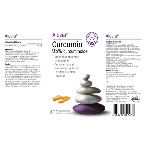 Curcumin 95% Curcuminoide, 60 + 60 comprimate, Alevia